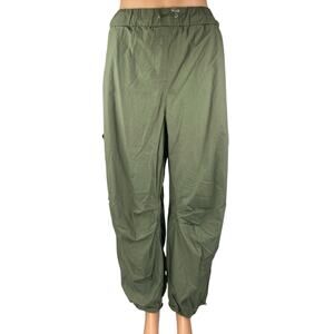 Next Women's Green Drawstring Tapered Wide Leg Windbreaker Jogger Pants Size L